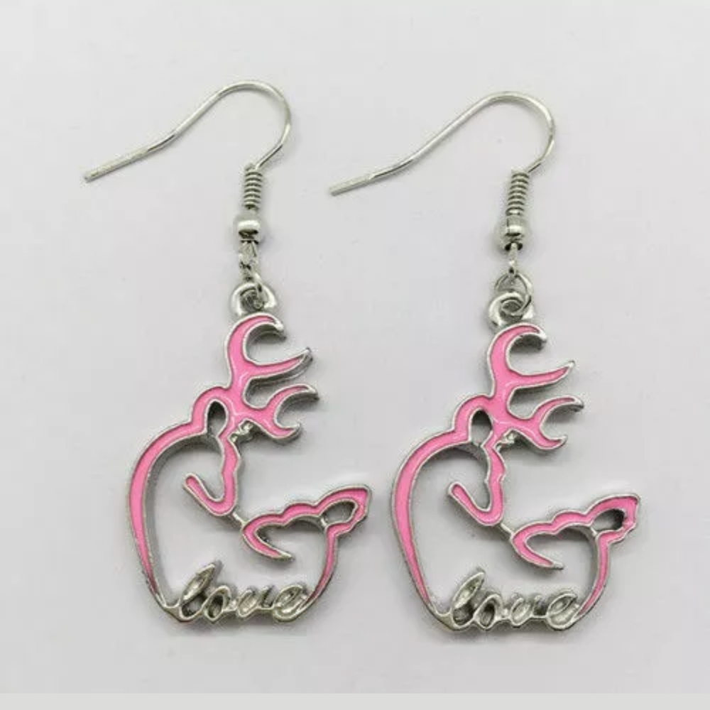 New Browning Deer Heart Love Pink Earrings